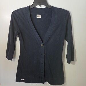 Converse One Star Cardigan Ladies M Navy Blue 3/4 Sleeve Casual Button Front